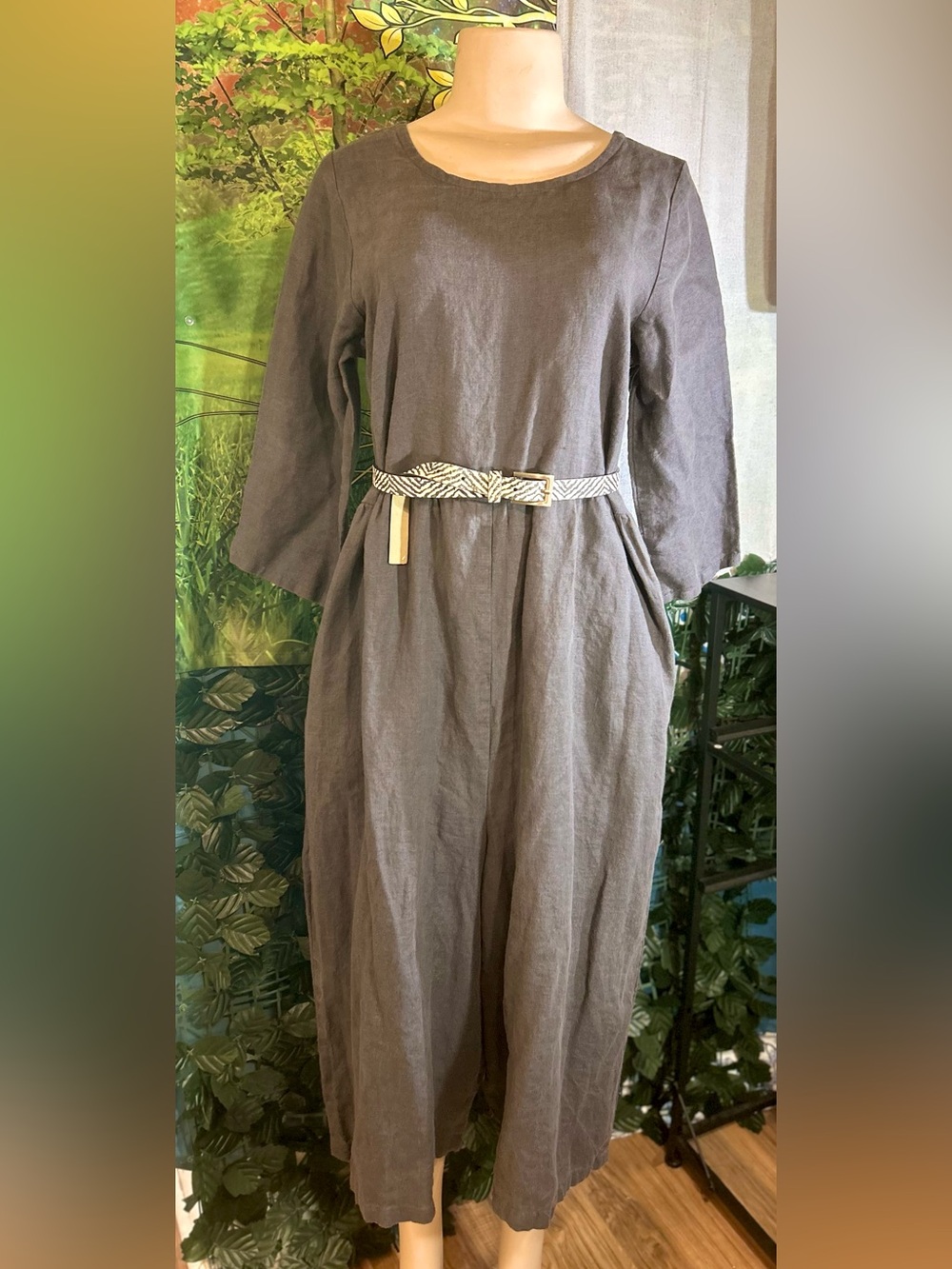 Conscious Clothing Grey Linen Jumpsuit with Side Seam Pockets & 4 Back Snaps